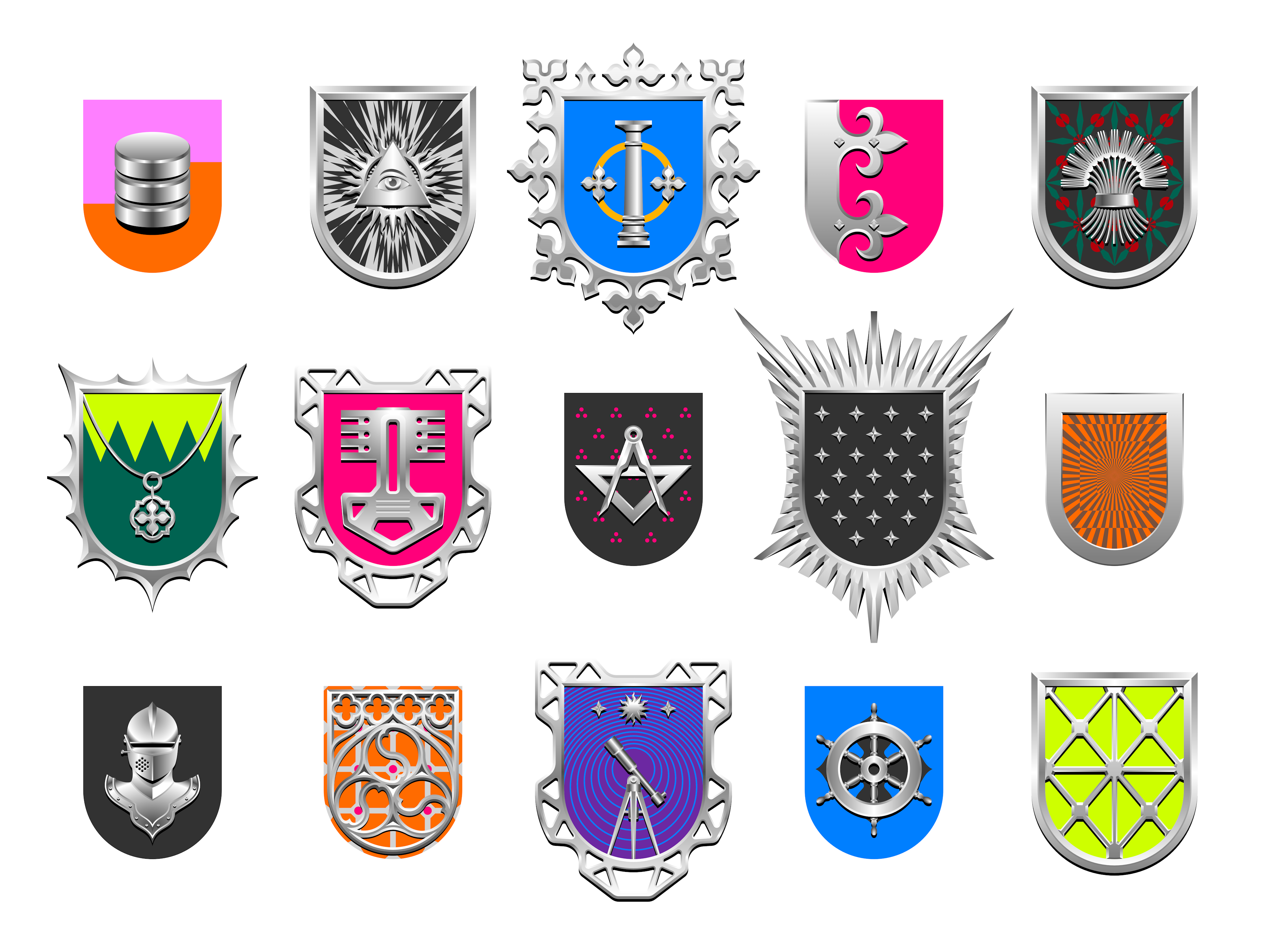 A limited selection of the Shields that have been built on-chain so far.